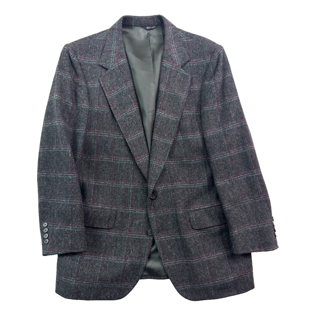vtg Stanley Blacker 40S Gray Herringbone Tweed Blazer Jacket Sport Coat USA Wool